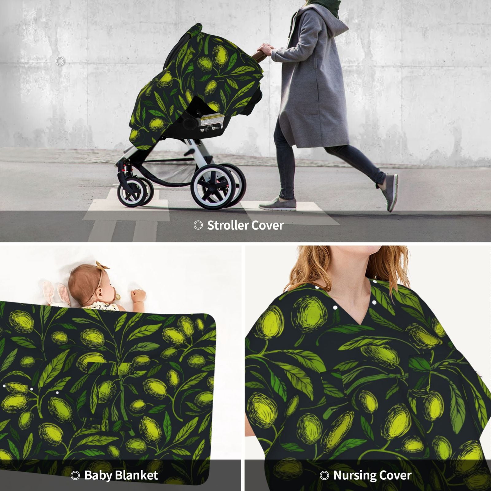Car Seat Cover Baby - Green Branch Olive Breathable Infant Car Seat Cover for Baby Carseat, Lightweight Comfort Baby Essentials Must Haves Newborn Stuff for Girl Boy