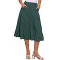 thumbnail image 1 of Faldas midi para mujer INSPIRE CHIC, sólidas, con cintura elástica, falda acampanada en capas con bolsillos, color verde ejército, 1 of 6