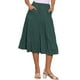 thumbnail image 1 of Faldas midi para mujer INSPIRE CHIC, sólidas, con cintura elástica, falda acampanada en capas con bolsillos, color verde ejército, 1 of 6