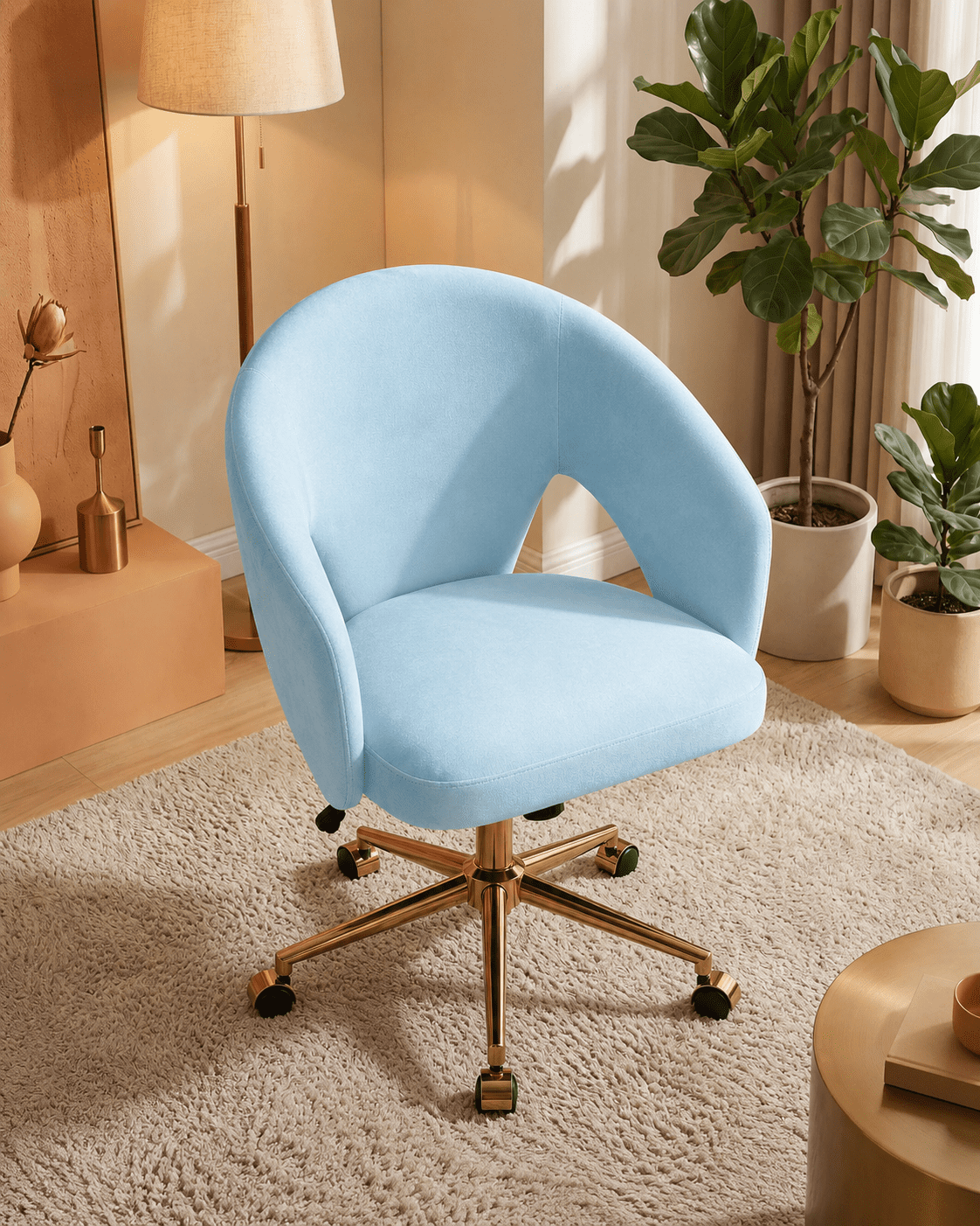 Garitin Office Chair and Ergonomic Swivel Desk Chair 23.6 Inch, Comfortable Seating with Memory Foam Cushion for Home Bedroom, Blue