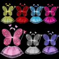 thumbnail image 3 of 4 Uds. Conjuntos de disfraces de princesa de hadas para niños y niñas, ropa colorida para escenario, alas de mariposa, varita, diadema, faldas tutú Fairylove 748478895, 3 of 4