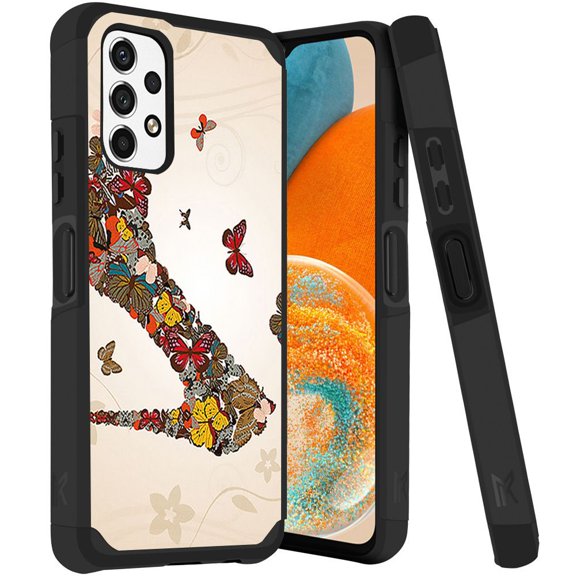 ANJ  Rugged Dual Layered Shockproof Slim Hybrid Case   Tempered Glass Cover Compatible with Samsung Galaxy A23 5G - Butterfly Heels