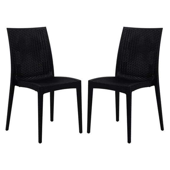 Modern Stackable Dining Chairs - Indoor Outdoor Weave Design - Set of 2 - Elegant Patio Furniture
