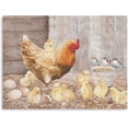 thumbnail image 2 of HFDF Farmhouse Wall Art Rooster Print: Hen Painting Small Born Chicks Picture Barnyard Birds Vintage Wood Canvas Artwork for Kitchen Decor Easy Hanging (x1 Panel) 10x8inch Framed, 2 of 7