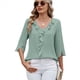 thumbnail image 2 of Blusas Informales Elegantes para Mujer, con Mangas 3/4, Cuello en V y Volantes, Verde , Talla XXL., 2 of 7