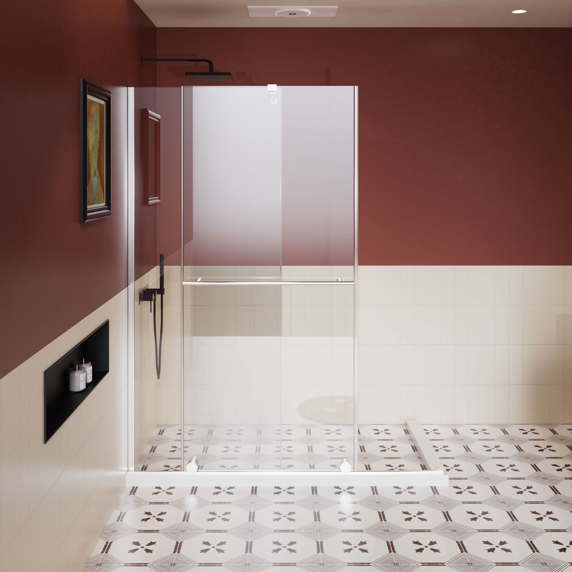 MAYEERTY Dual-Use Shower Sliding Door, Chrome Frame, 1/4" Tempered Glass with Stainless Steel Handle & Supporting Bar, Waterproof & Adjustable Width
