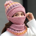 thumbnail image 2 of HESHENG 3Pcs Women Winter Plush Knitted Hat Pom Beanie with Scarf Face Cover Set Outdoor Cycling Warm Set, 2 of 9