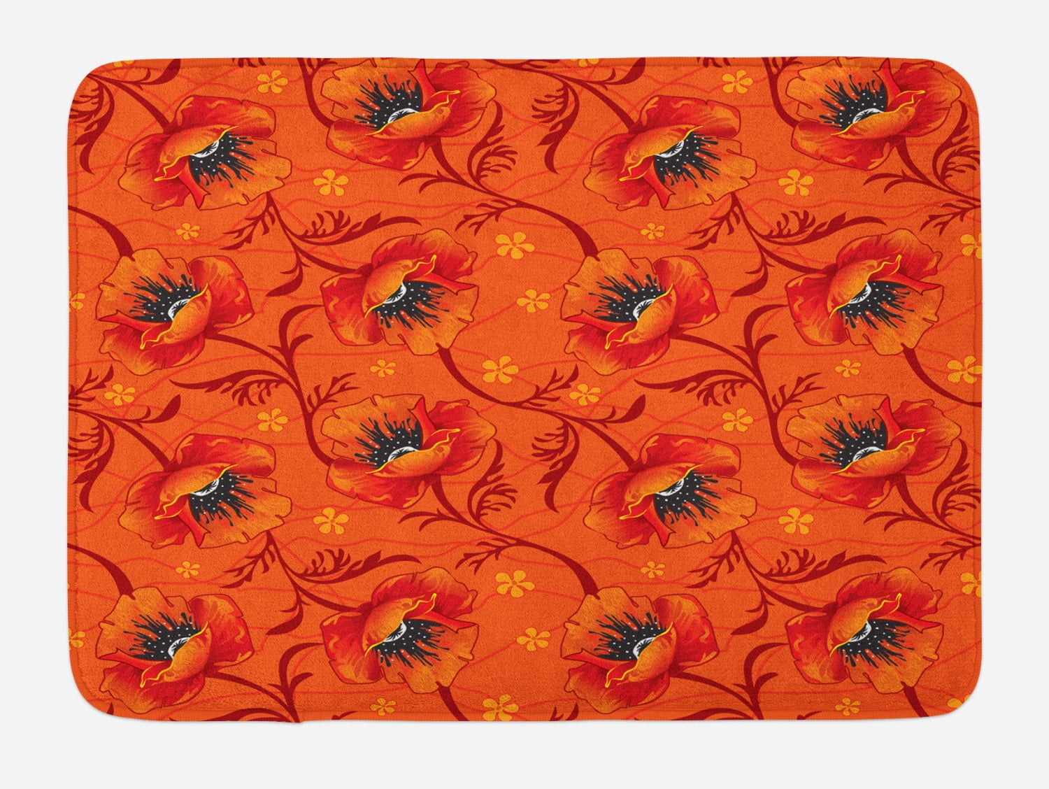 Orange Bath Mat, Poppy Flower Series Blossoms Romance Bohemian Artistic ...