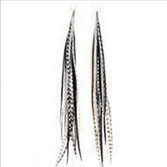Sexy Sparkles Long Zebra Black & White Feather Earrings Made with 5 Genuine Grizzly Feathers - 4-6in, 1PAIR