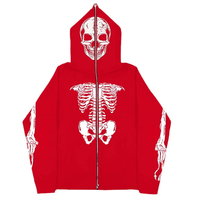 HUITKMM Mens Hoodie Men's Glow In The Dark Skeleton Zip Hoodie