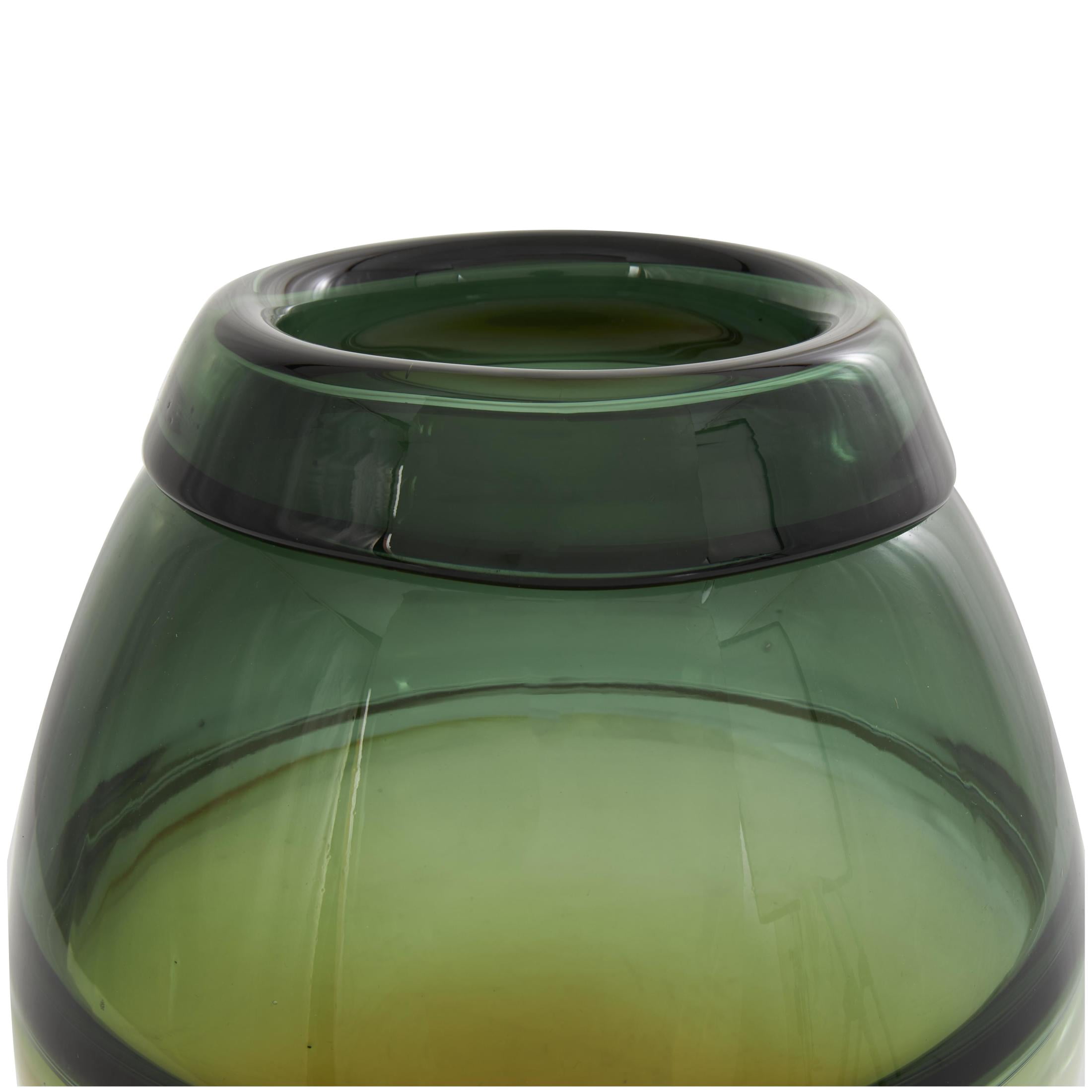DecMode 11" Handmade Ombre Green Glass Vase with Yellow Base