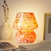 Cinkeda Glass Mushroom Lamp Dimmable Table Lamps for Bedroom Living Room Office 7.25" Modern Single Small Bedside Nightstand End Table Lamp