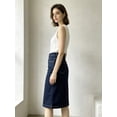 thumbnail image 5 of Deep Blue Denim Midi Skirt, High Waist A-Line Straight Skirt, Cotton, 5 of 5