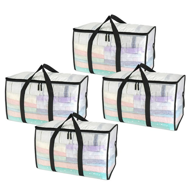 Bolsas de Mudanza Transparentes para Trabajo Pesado: Paquete de 4 Bolsas de Almacenamiento de 90 L con Asas Resistentes, de Cremallera, Impermeables, Semitransparentes