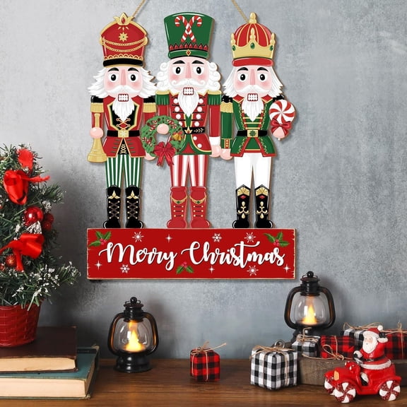 1/2Pcs Christmas Soldier Hanging Sign Farmhouse Rustic Wooden Soldier Round Sign Indoor Outdoor Merry Xmas Door Hanger Wall Hanging Decoration