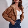 thumbnail image 3 of Chaqueta corta informal de pana con capucha y cremallera para mujer, 3 of 7