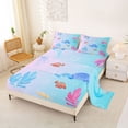 thumbnail image 2 of Erosebridal Cute Sea Turtle Queen Sheet Sets, Cartoon Coral Bed Set, Pink Blue, 4pcs, 2 of 5