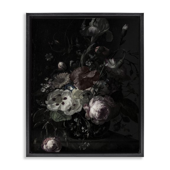 Stupell Industries Victorian Dark Arrangement of Flowers Black Floating Frame Canvas Art, 17 x 21, by Annabelle Hall