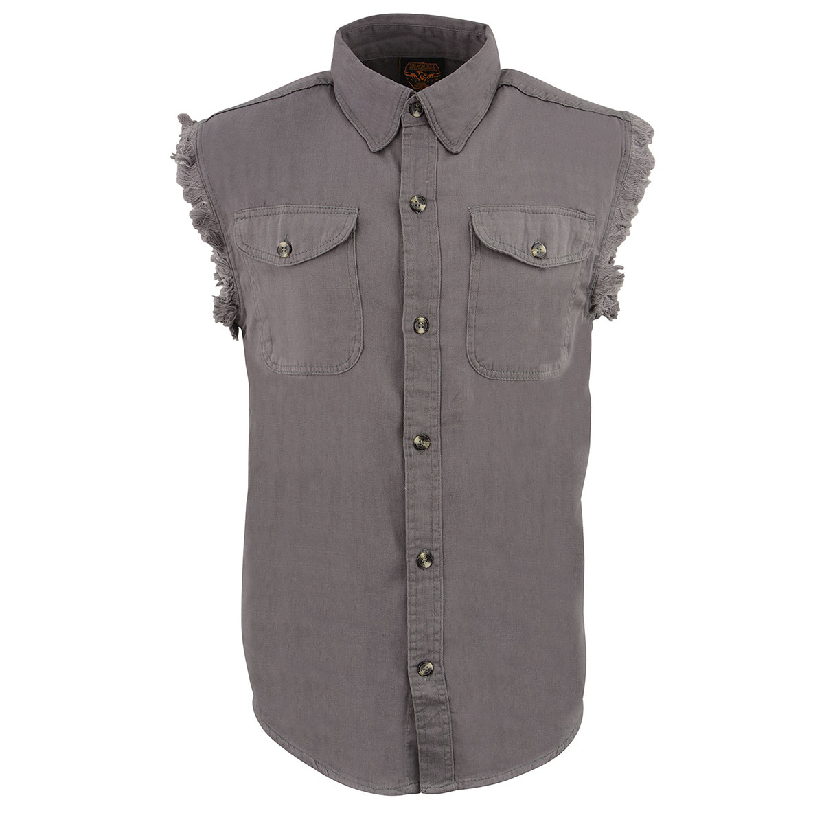 Milwaukee Leather DM4004 Men's Grey Lightweight Denim Shirt with with Frayed Cut Off Sleeveless Look 4X-Large - image 5 of 5