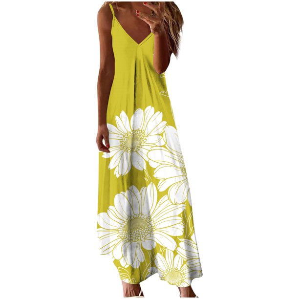 Vestido de Verano Casual de las Mujeres, Impresión Plegada Casual de Verano, Vestido de Cuello en V sin Mangas de Camis