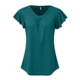 thumbnail image 4 of YOTMKGDO Summer Outfits for Women, Womens Short Sleeve Tops, Womens Tops Dressy Casual Shirred V Neck T Shirts Ruffle Sleeve Tops Summer Fashion T Shirt, Plain T Shirts for Women, XL, 4 of 4