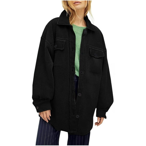 Inleife Womens Jackets Fashion Women's Casual Long Sleeve Solid Button Pocket Ladies Tops Blouse Jacket