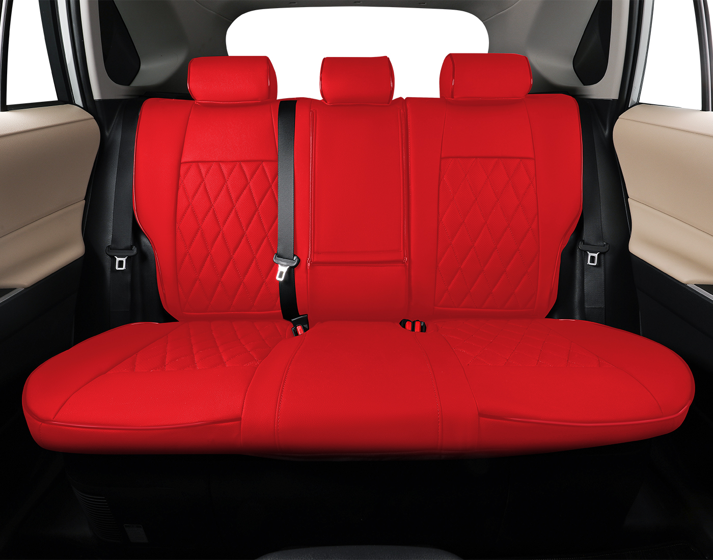Leather Car Seat Cover Full Set For Toyota RAV4 | Black/Red | Front & Rear | Airbag Friendly