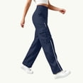thumbnail image 3 of Luvrsol Women Cargo Wide Leg Pants Elastic Drawstring Waist Casual Straight Long Trousers with Multi Pockets S-2XL, 3 of 6