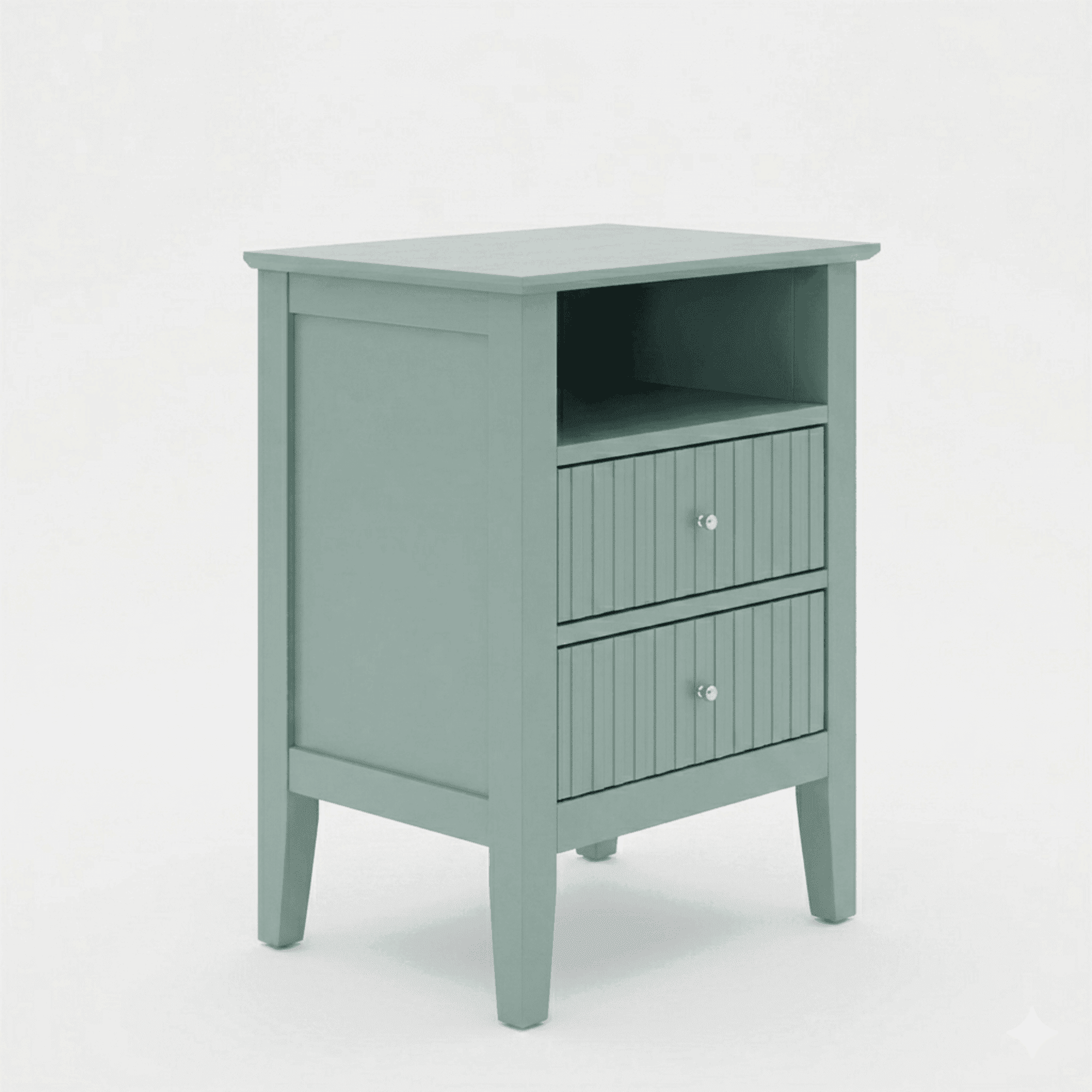 18" Green Fluted Nightstand, 2-Drawer Modern Side Table with Gold Knobs, Soft-Close Drawers & Anti-Tip Kit, P2 MDF Storage Cabinet for Bedroom Living Room