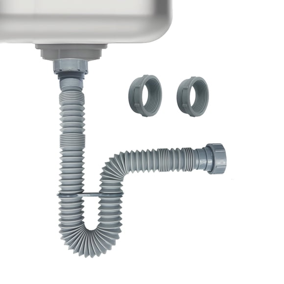 1-1/2 Inch Flexible Sink Drain Pipe, Scalable 13-33.5 Inch P Trap Pipe, Kitchen Sink Drain Kit&iuml;&frac14;?Bathroom Sink Drain, Contains 1-1/4 Inch Adapter (Gray)