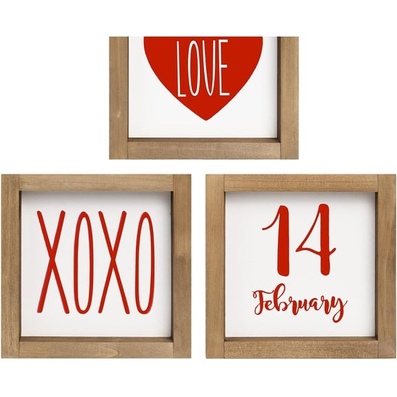Valentines Day Signs, Wooden Xoxo Love Heart Valentine's Day Wall Decor, Red Decorative Signage Wood Plaque Indoor Table Shelf Wall Art Rustic Farmhouse Decorations for Home