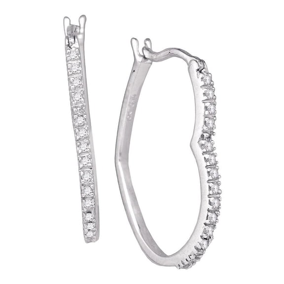 10K White Gold Diamond Heart Stylish Hoop Earrings 1/8 Ctw.