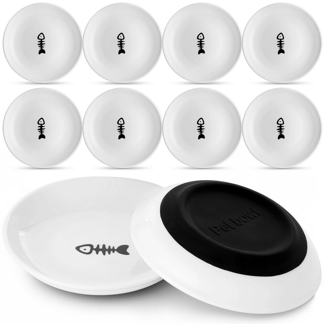 5.9'' Diameter Ceramic Cat Bowls, No Whisker Fatigue Wide Shallow Cat Dishes with Non-Slip Silicone Bottom, Food Water Plates Bowls for Pet Cat