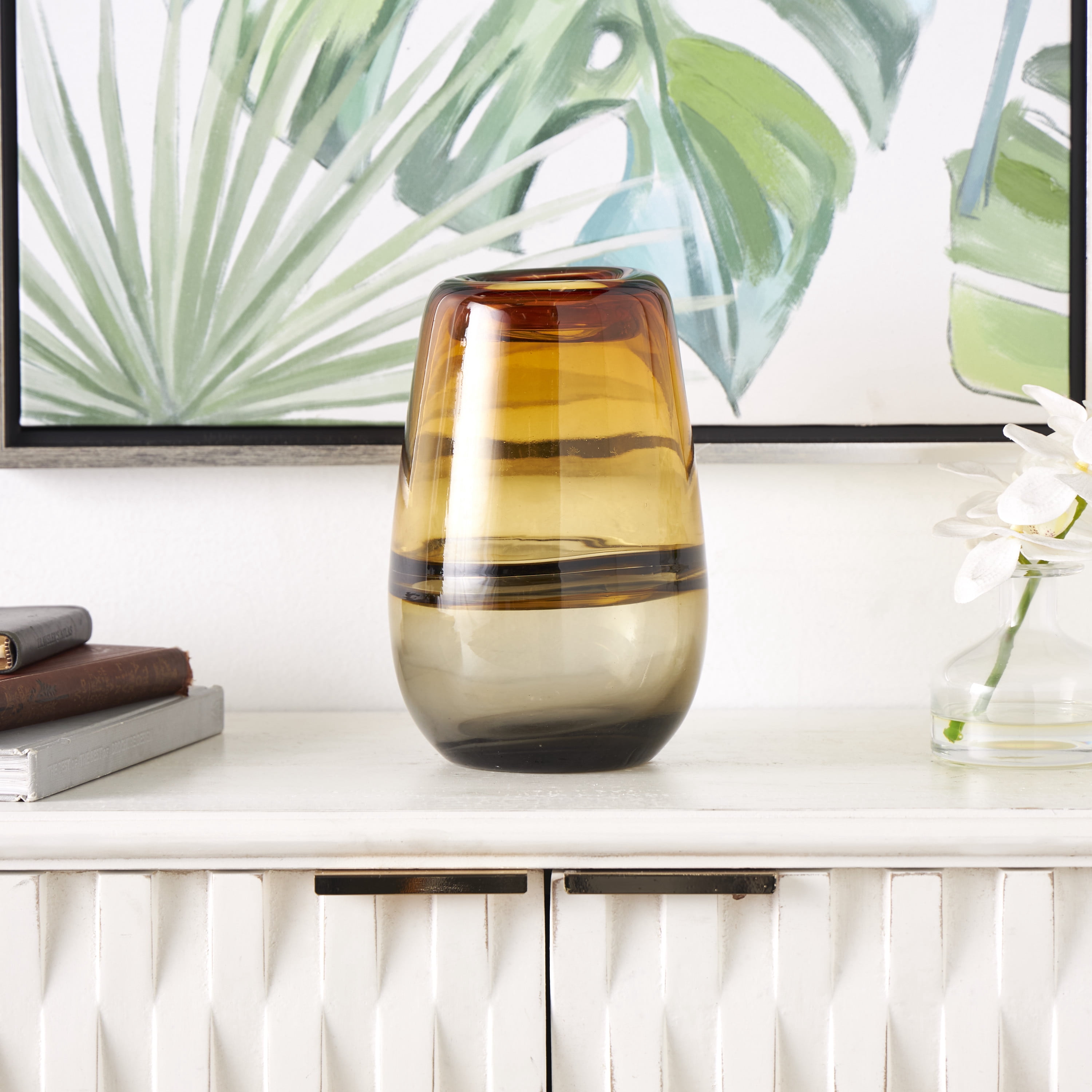 DecMode 9" Handmade Ombre Orange Glass Vase with Gray Base
