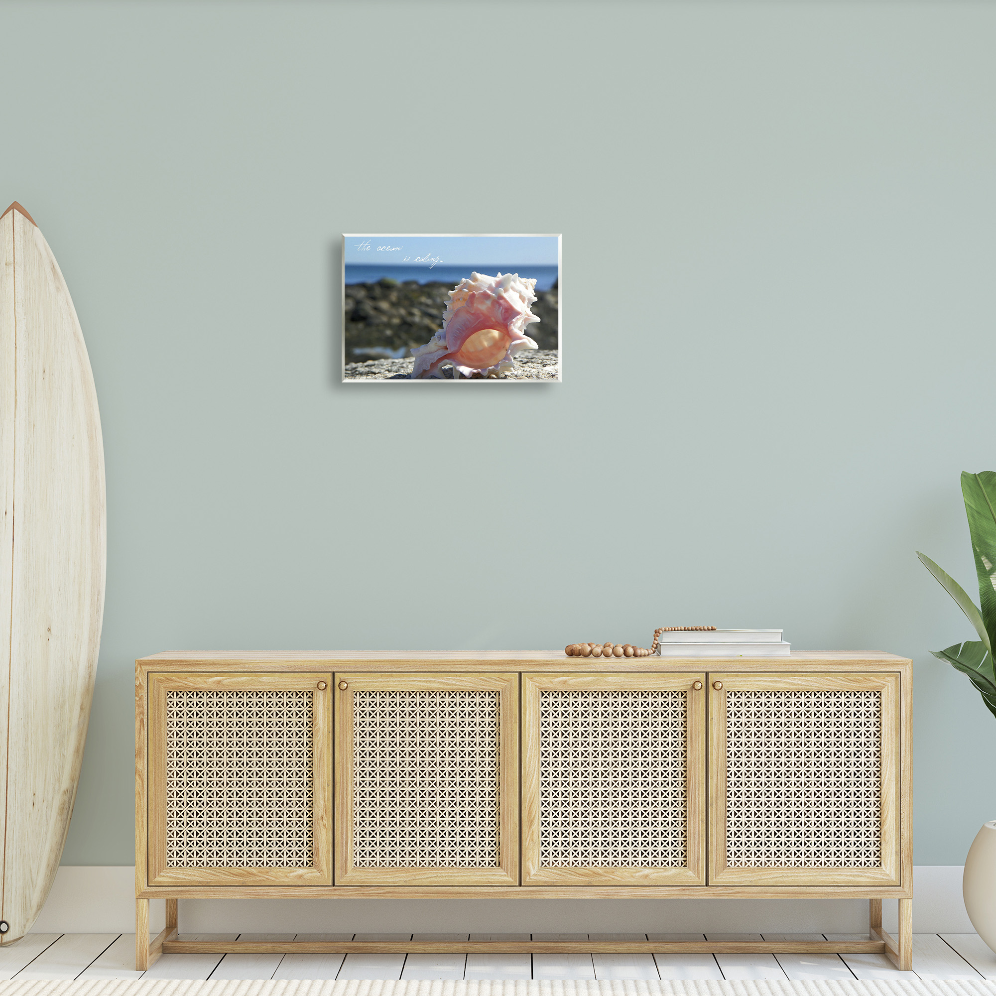 Stupell Industries Ocean Is Calling Conch Typography Photography Unframed Art Print Wall Art, 19 x 13