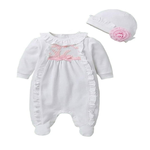 Newborn Baby Girl Clothes Lace Romper Jumpsuit Hat Spring Rompers Outfit