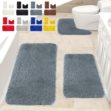 Bathroom 3 Piece Set, Home Solid Color Bath Mats 25 Set with U-Shaped Toilet Rug Toilet Non-Slip Bath Rugs for Microfiber Shaggy Absorbent Bathroom Rugs Machine Washable Bathroom Rugs