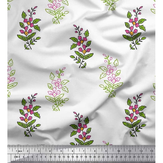 Soimoi Polyester Crepe Fabric Leaves & Floral Block Print Fabric by Yard 42 Inch Wide