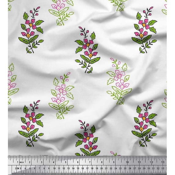 Soimoi Modal Satin Fabric Leaves & Floral Block Print Fabric by The Yard 42 Inch Wide