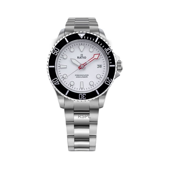 Ratio FreeDiver Saphir Acier Inoxydable Cadran Blanc Quartz RTF037 Montre Homme 200M
