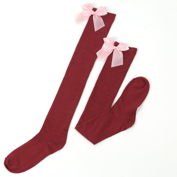 Fengactive Womens Over the Knee Socks Bow Detail Preppy Thigh High Stretch Sweet Halloween Party