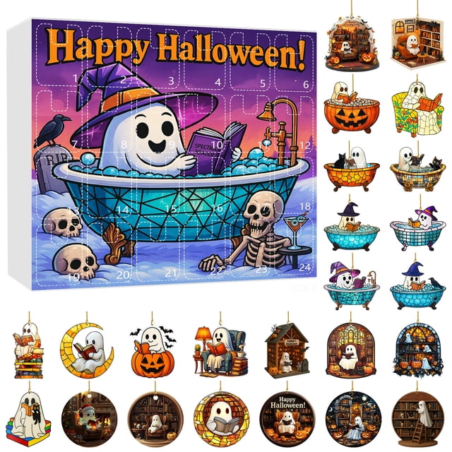 Hallo-ween 2D Acrylic Countdown Ornaments, Reusable Hanging Tree Decorations, Easy-Open Sealed Windows, Festive Holiday Home & Party Decor for Family, Mantel, Classroom