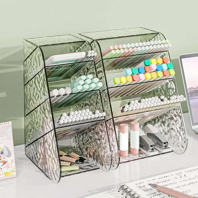 Organizador de Portaplumas de Escritorio Transparente | Caja de almacenamiento de enchufe inclinado multiusos | Cajón de Papelería de Plástico, Oficina, Cosméticos, Maquillaje, Suministros | Diseño