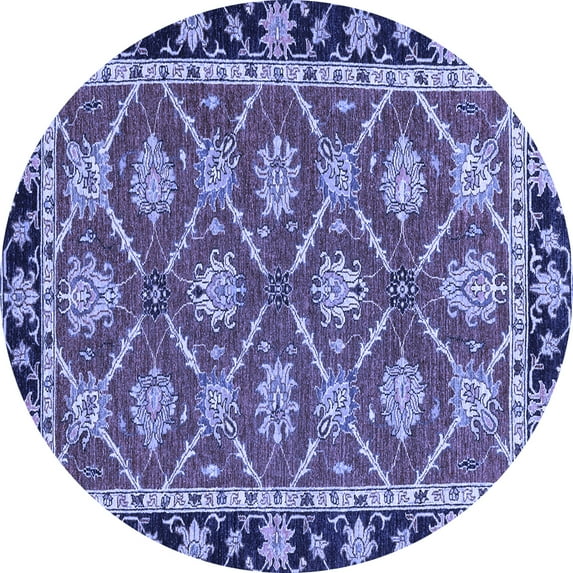 Ahgly Company Machine Washable Indoor Round Abstract Blue Modern Area Rugs, 3' Round