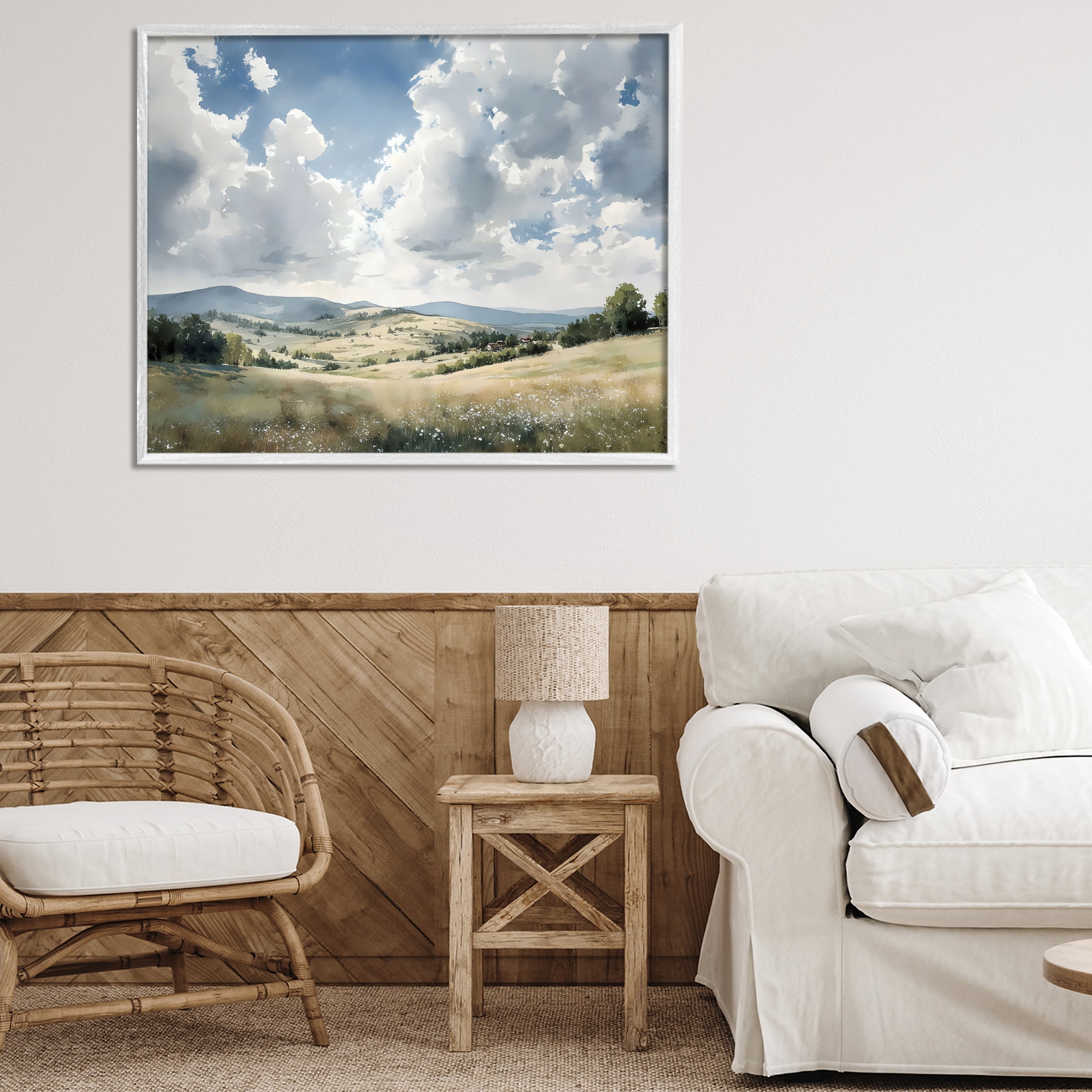Stupell Industries Cloudy Hills Meadow White Framed Giclee Art, design by Franklyn Gregory