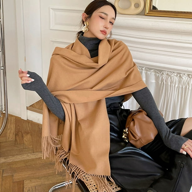 Scarf Shawl Tassel Design Thick Super Soft Pashmina Comfortable Keep Warm Solid Color Women Large Soft Imitation Cashmere Scarf for Outdoor