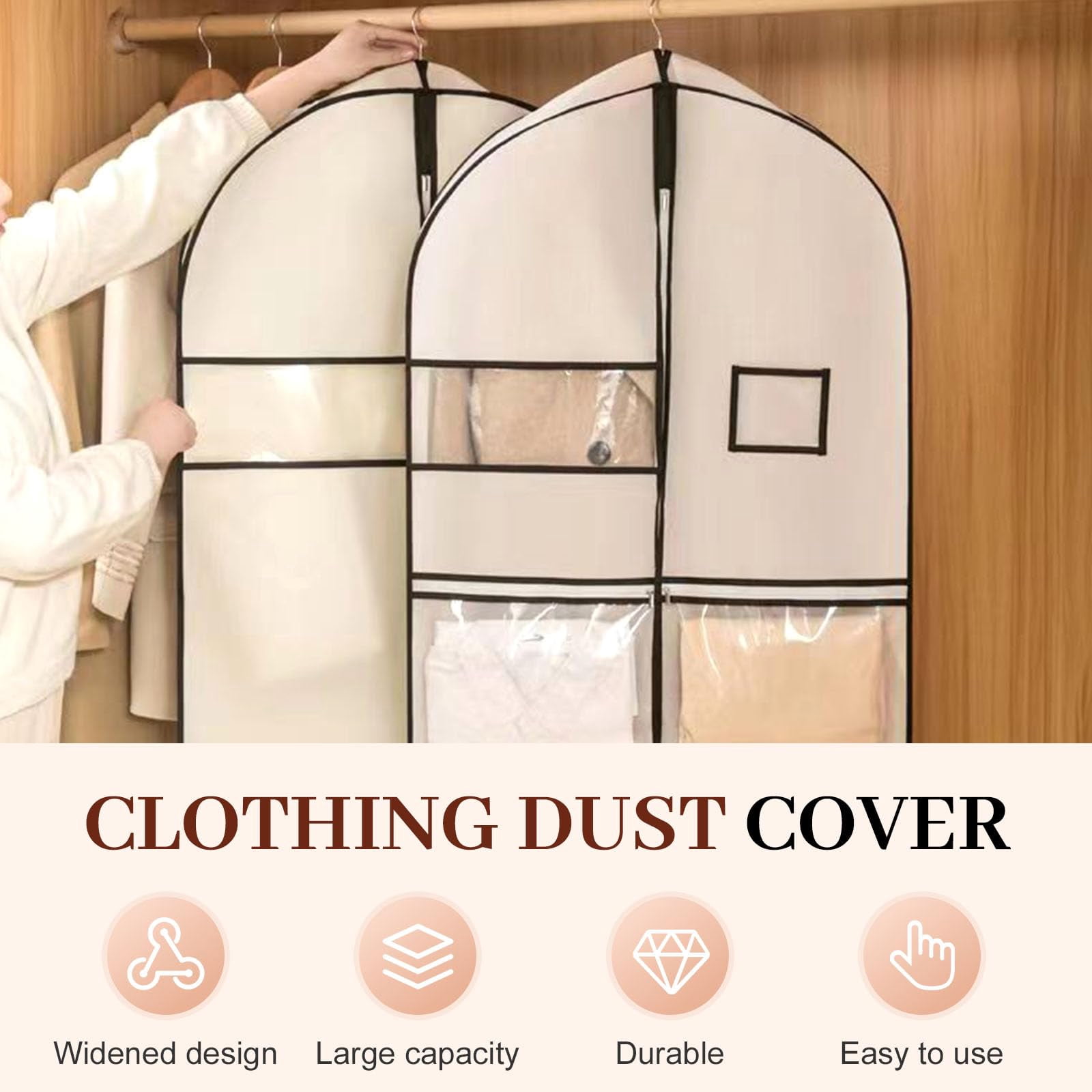 Space Saving Hanging Garment Bag with Self Compression Zipper, Space Saving Hanging Protector for Down Coat, Down Coat Compression Dust Cover for Closet Storage