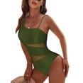 thumbnail image 3 of Chama One Shoulder One Piece Swimsuits for Women Tummy Control Bathing Suits Modest Mesh Swimwear, 3 of 8