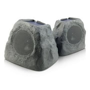iHome Audio iHRK-500S-PR Solar Powered Rechargeable Bluetooth Outdoor Rock Speakers with TWS Linking - Pair (Gray Slate)