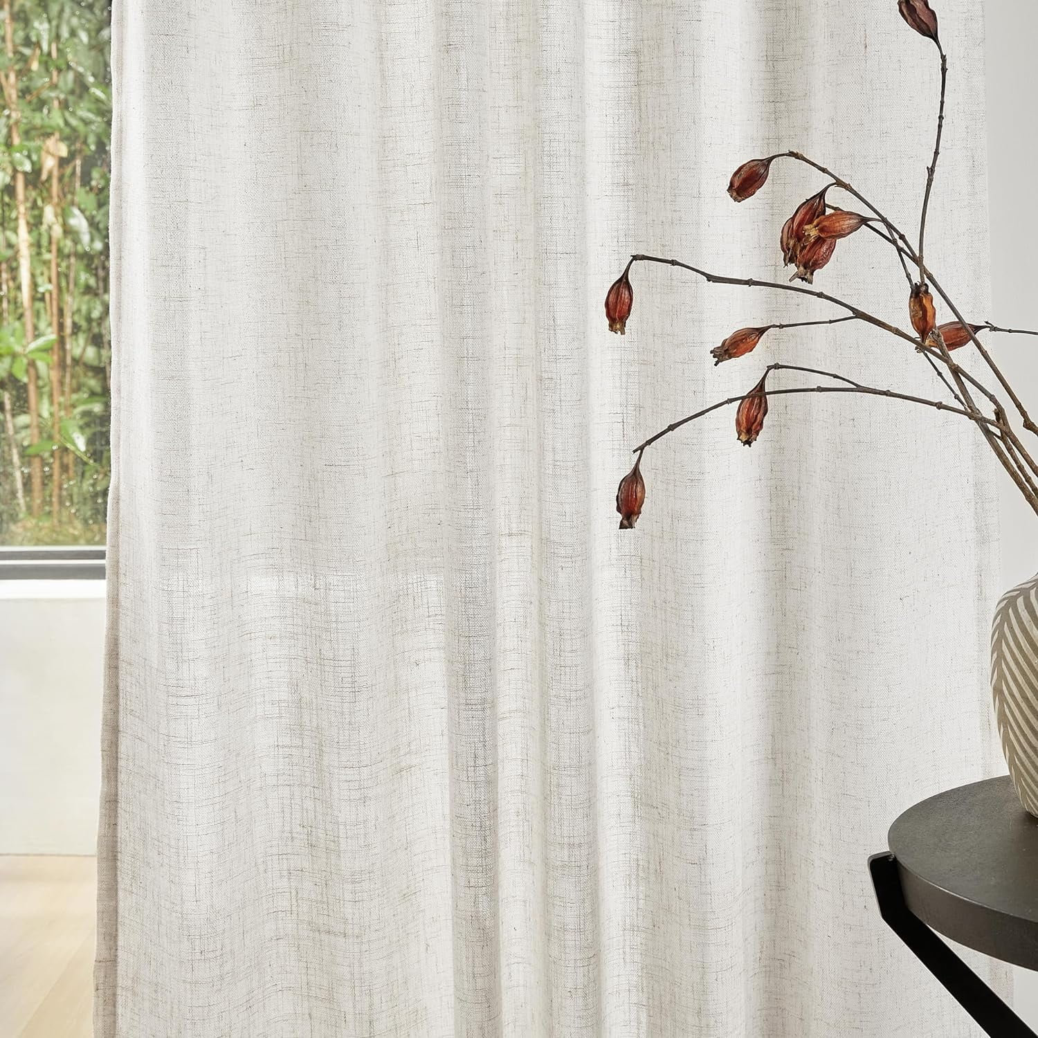 Wehilion Linen Curtains for Living Room, Natural Semi Sheer Curtains & Drapes 84 inches Length 2 Panels Set Farmhouse Country Boho Style Back Tab Draperies for Sliding Glass Door